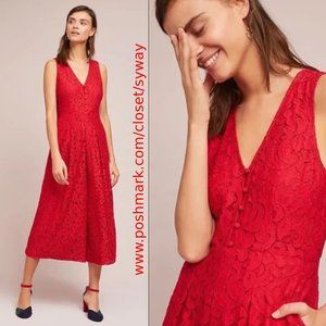 Anthropologie Moulinette Soeurs Jaeda Red Lace Wide Leg Jumpsuit